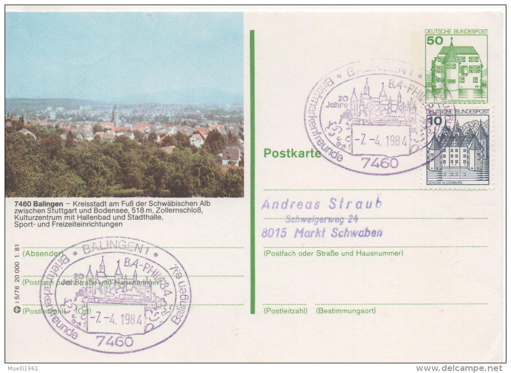 Nr. 3847,  Ganzsache Deutsche Bundespost,  Balingen - Cartoline Illustrate - Usati