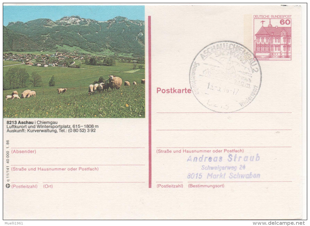 Nr. 3860,  Ganzsache Deutsche Bundespost,  Aschau - Cartes Postales Illustrées - Oblitérées
