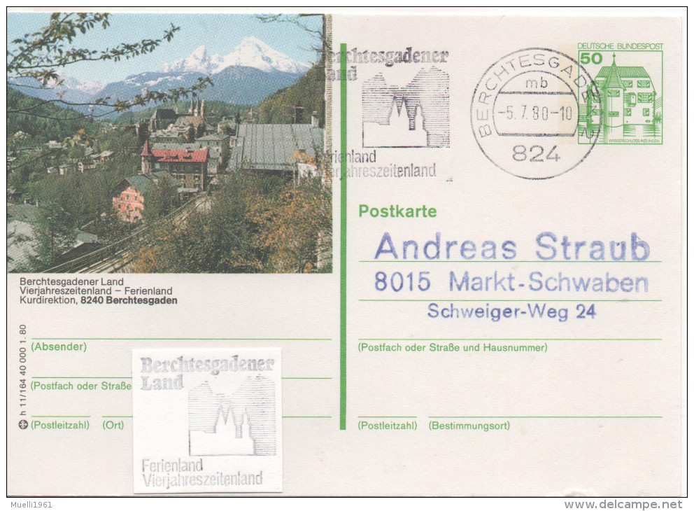 Nr. 3863,  Ganzsache Deutsche Bundespost,  Berchtesgaden - Cartoline Illustrate - Usati