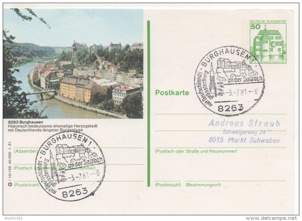 Nr. 3865,  Ganzsache Deutsche Bundespost,  Burghausen - Cartes Postales Illustrées - Oblitérées