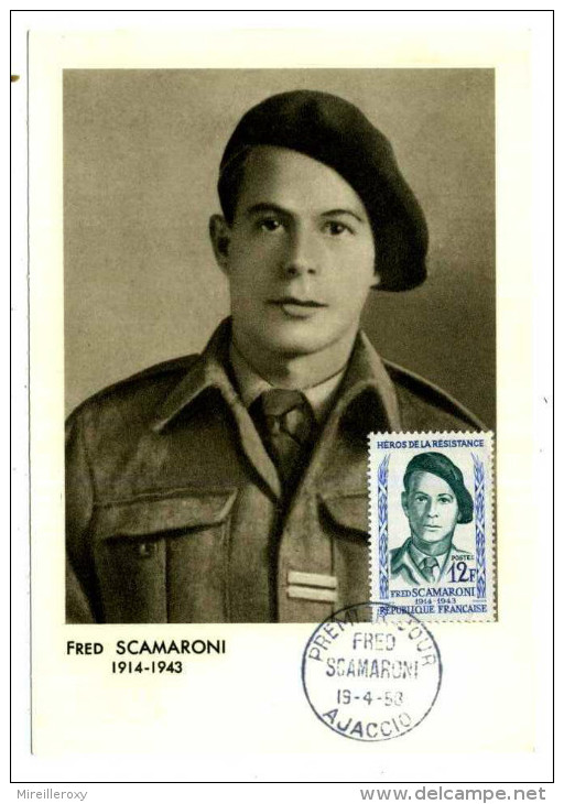 CARTE MAXIMUM / FRANCE N° 1158 /  FRED  SCAMARONI  / HEROS DE LA RESISTANCE / WWII / GUERRE 39-45 - Water