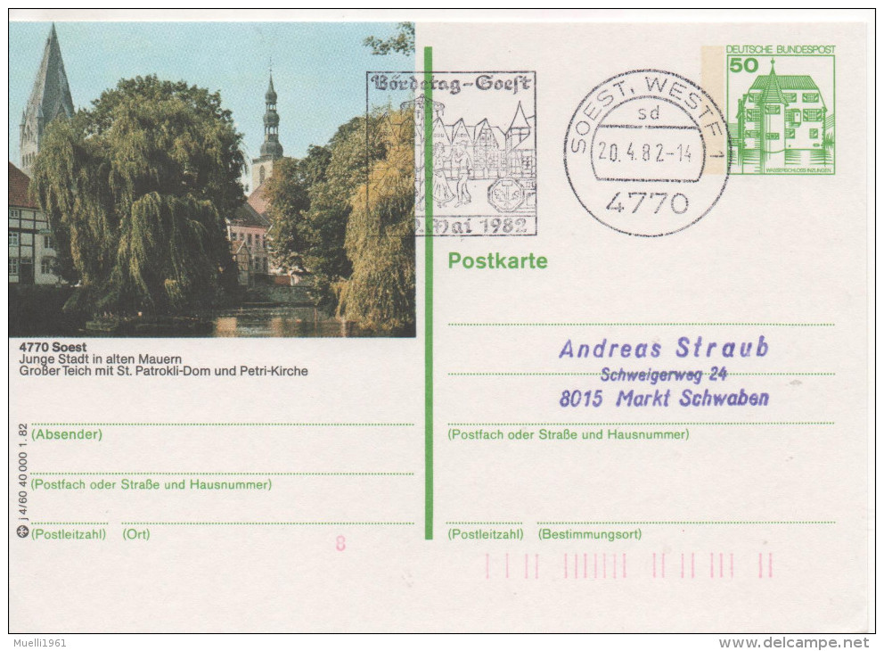 Nr. 3869,  Ganzsache Deutsche Bundespost,  Soest - Cartes Postales Illustrées - Oblitérées