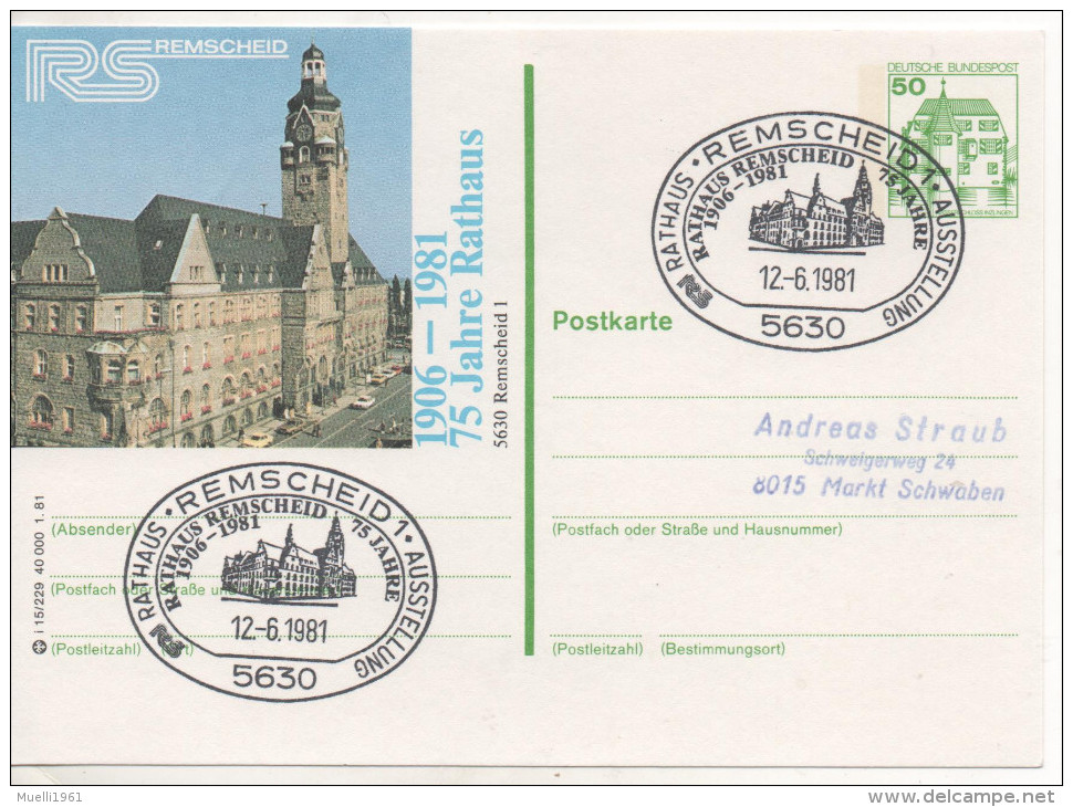 Nr. 3880,  Ganzsache Deutsche Bundespost,  Remscheid - Illustrated Postcards - Used