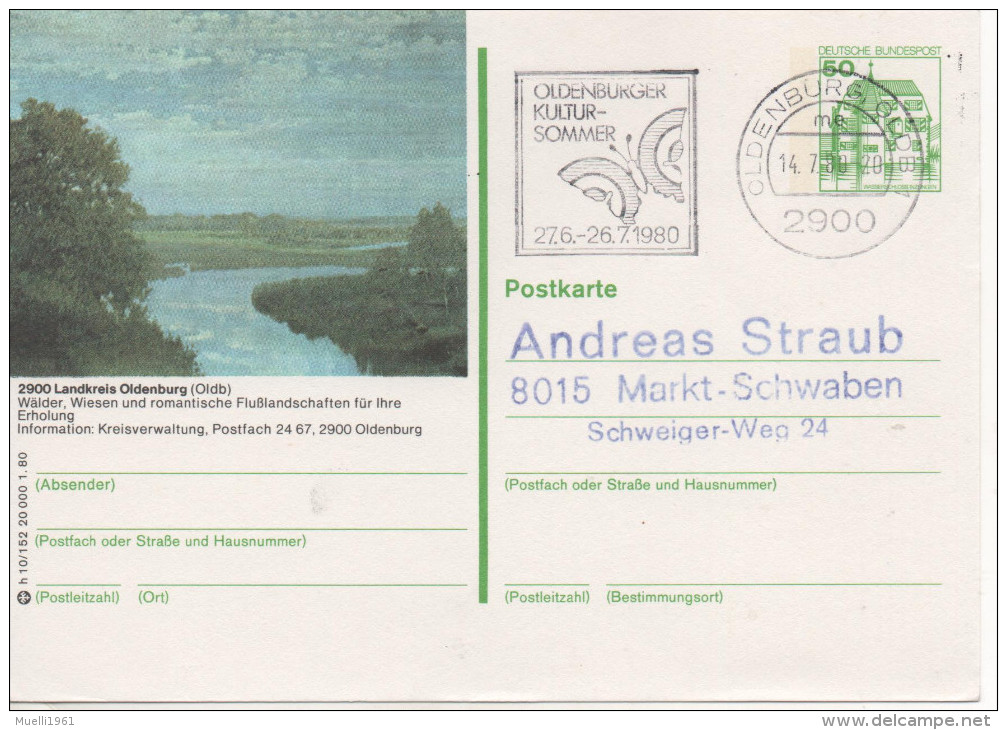 Nr. 3881,  Ganzsache Deutsche Bundespost,  Oldenburg - Cartoline Illustrate - Usati