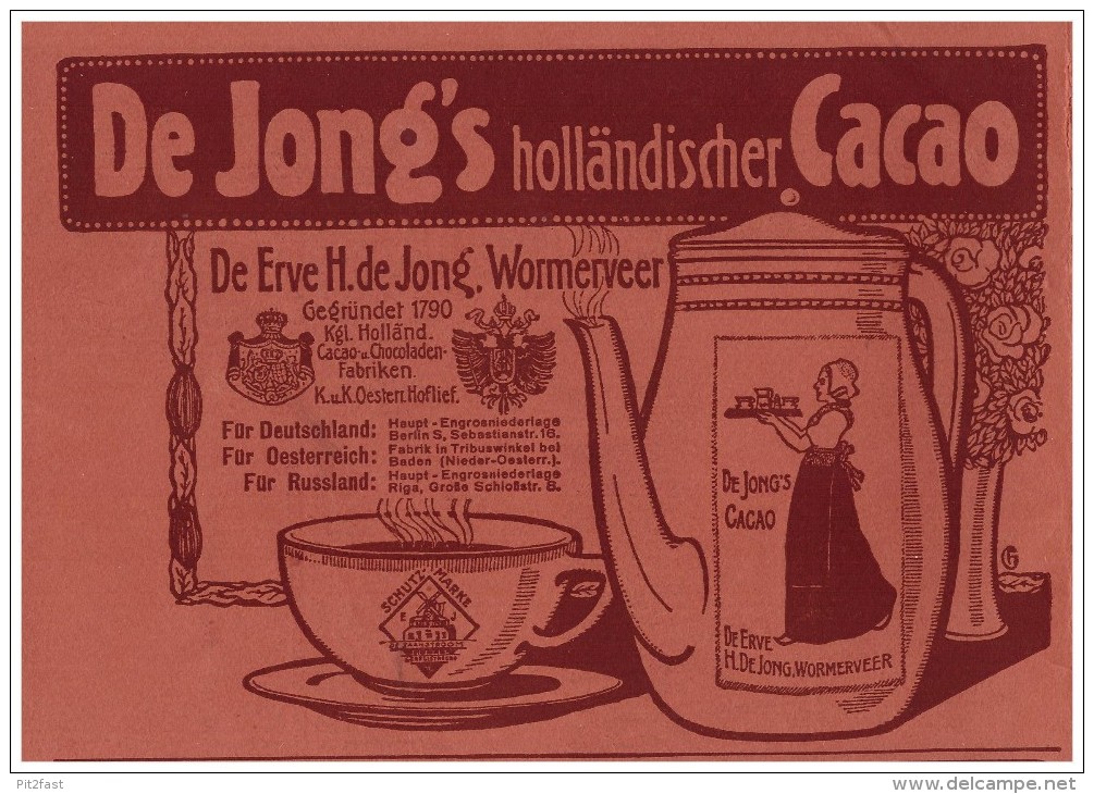 Original Werbung - 1911 - De Jongs , Holländischer Cacao , Kakao , Wormerveer , Zaanstad !!! - Wormerveer