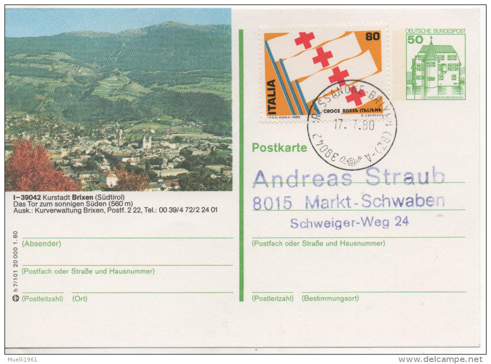 Nr. 3893,  Ganzsache Deutsche Bundespost, Brixen,  Italien - Illustrated Postcards - Used