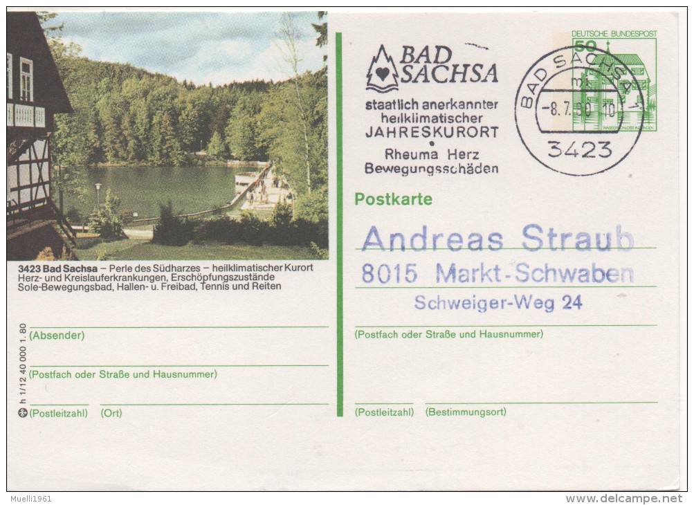 Nr. 3894,  Ganzsache Deutsche Bundespost, Bad Sachsa - Illustrated Postcards - Used