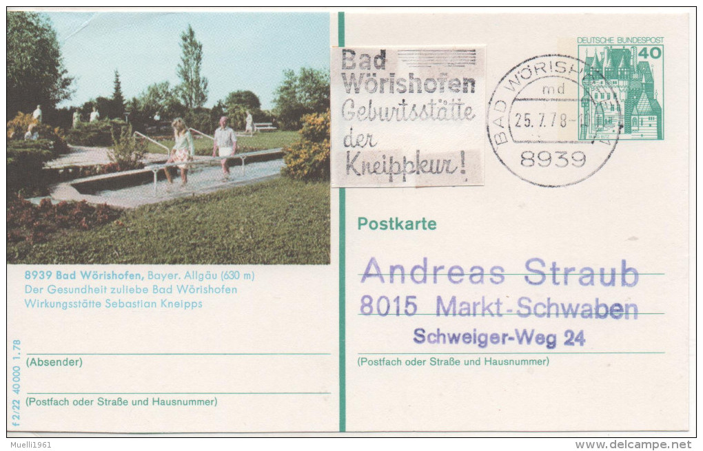 Nr. 3897,  Ganzsache Deutsche Bundespost, Bad Wörishofen - Illustrated Postcards - Used