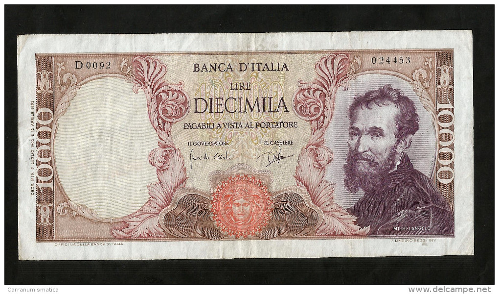 ITALIA - 10000 Lire MICHELANGELO (Firme: Carli / Ripa - Decr. 03 / 07 /1962) - REPUBBLICA ITALIANA - 10000 Lire