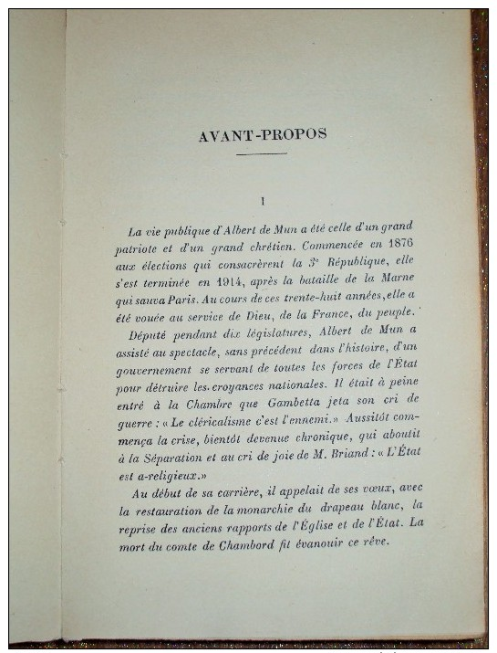 Le comte Albert de Mun, sa vie publique par Jacques PIOU, 1926
