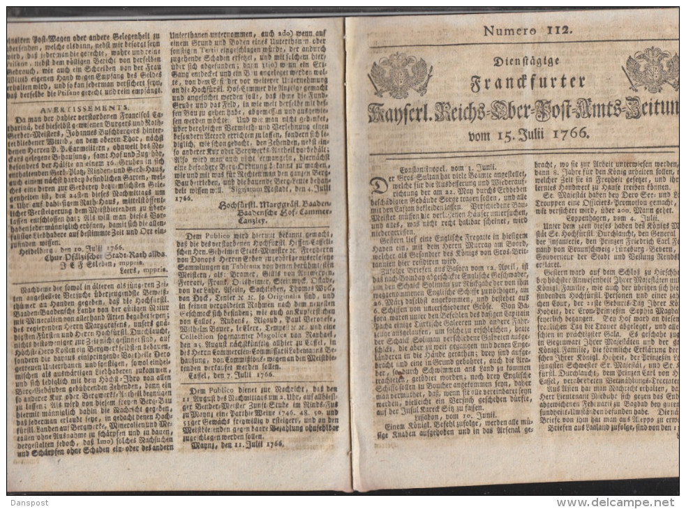 Frankfurter Ober-Post-Amtszeitung 1766 - Historische Dokumente