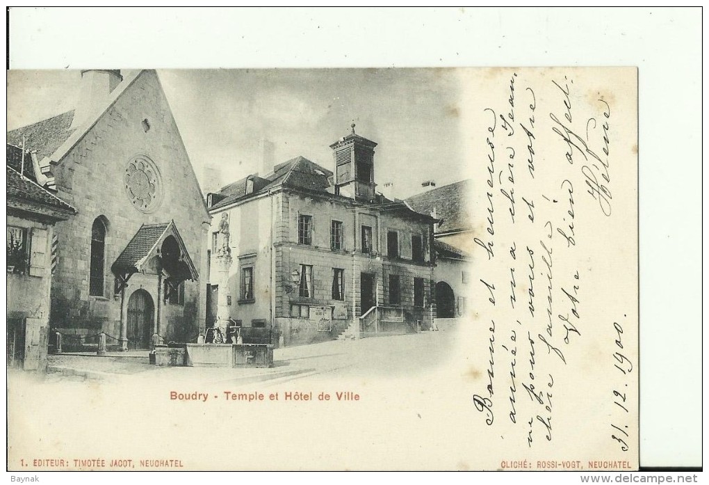 NE49   --  BOUDRY   --  TEMPLE ET HOTEL DE VILLE  --  1900 - Boudry