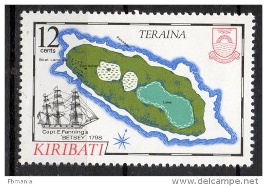 Kiribati 1984 - Cartina Dell' Isola Teraina Map Of The Island Veliero Sailing Ship MNH ** - Kiribati (1979-...)
