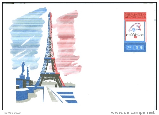 DDR Sonderpostkarte 1989 Ungberaucht Briefmarkenweltausstellung PHILEXFRANCE Paris Eiffelturm Statuen - Postcards - Mint