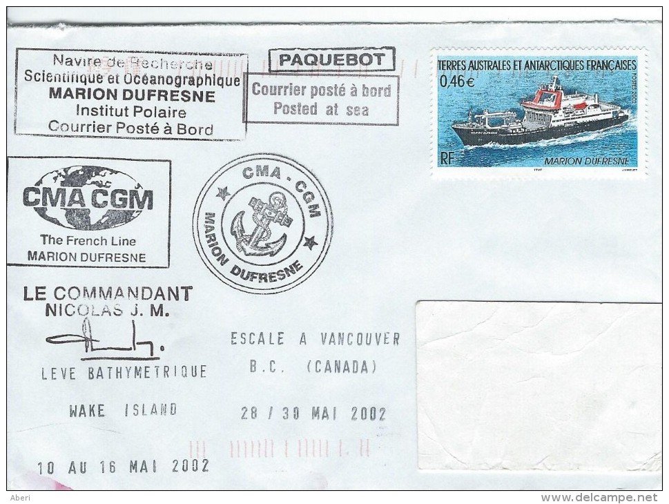 11049  MARION DUFRESNE - Escale à VANCOUVER - CANADA - Cachet Au Dos - Covers & Documents