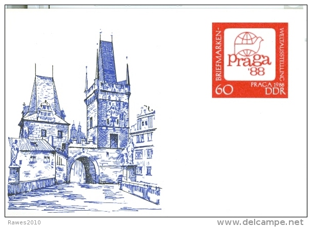 DDR Sonderpostkarte 1988 Ungebraucht Briefmarkenweltausstellung PRAGA Prag Karlsbrücke Tor - Postcards - Mint