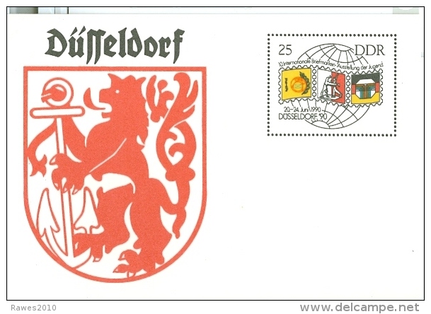 DDR Sonderpostkarte 1990 Ungebraucht Briefmarkenausstellung Der Jugend Düsseldorf Wappen Löwe (= Deutsche Einheit) - Postcards - Mint