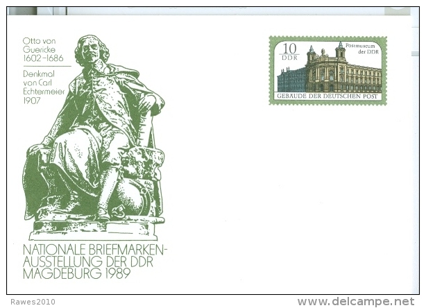 DDR Sonderpostkarte 1989 Ungebraucht Briefmarkenausstellung Magdeburg Otto Von Guericke Denkmal Postmuseum - Cartes Postales - Neuves