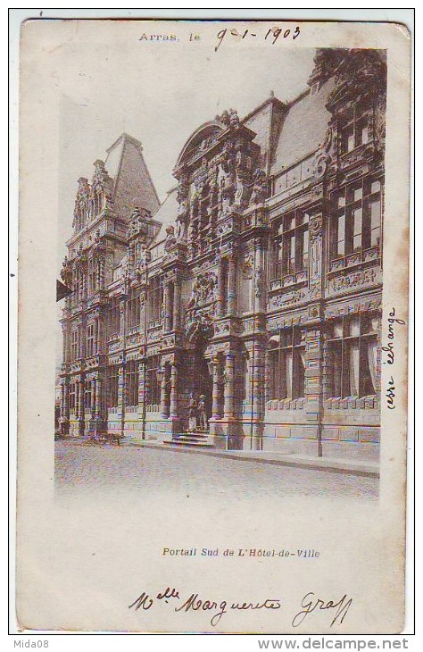 62. ARRAS . PORTAIL SUD DE L'HOTEL DE VILLE . ANIMATION. CARTE PRECURSEUR - Arras