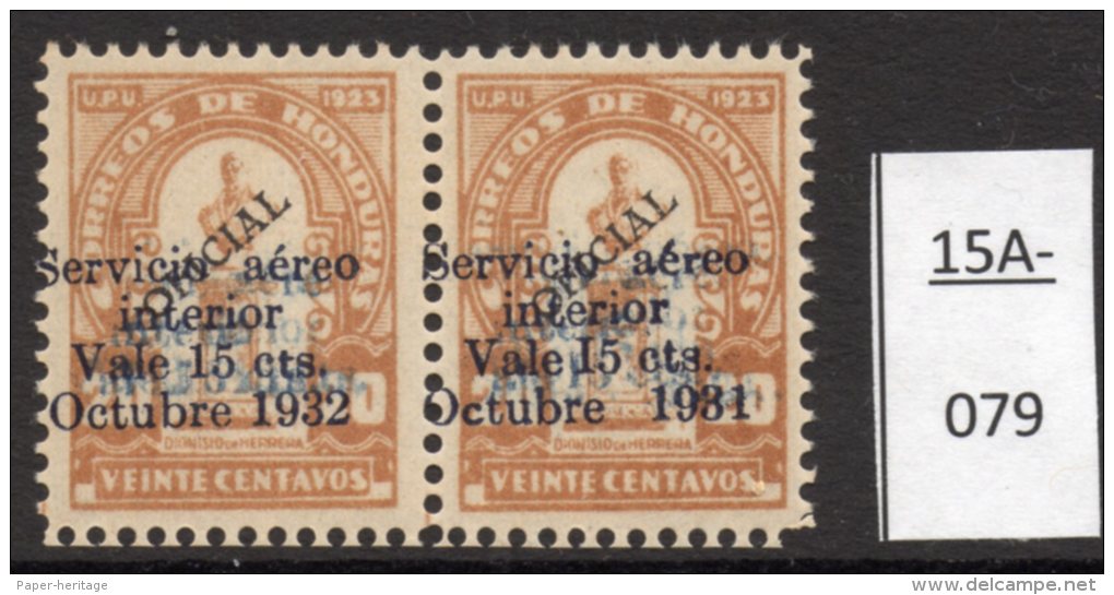 Honduras Rep. 1931 Larger Octubre Surcharge Herrera Bust 15c/20c Pair, Major Varieties MH - Honduras