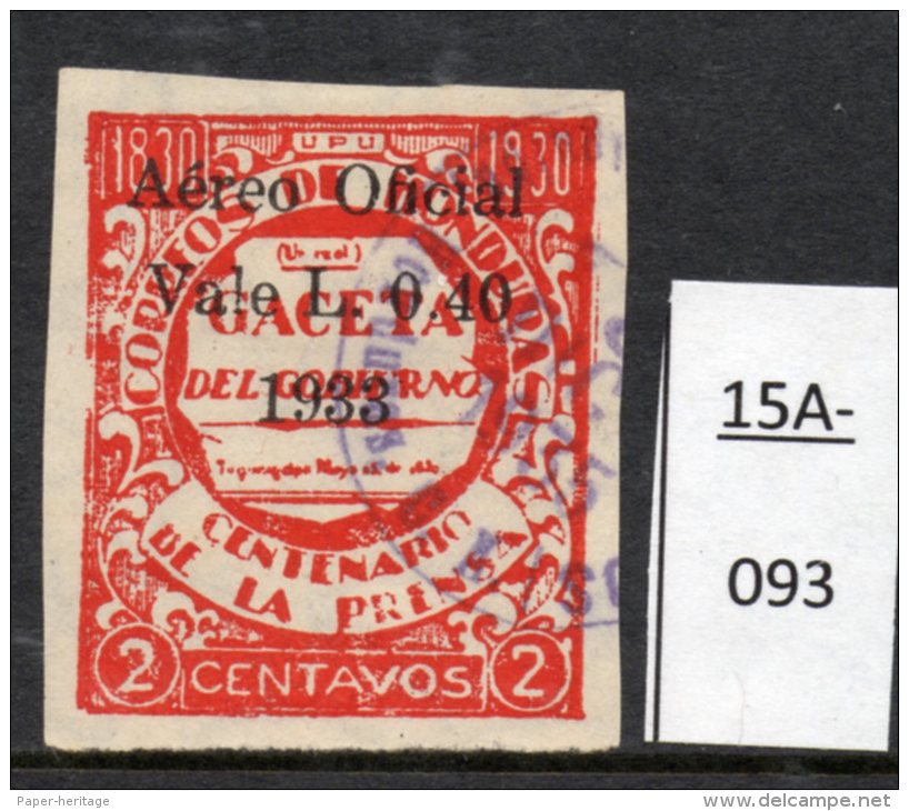 Honduras Rep. Newspaper Printing Design Official Airmail  L0.40/2c Black Opt - Mis-perf?  Used - Honduras