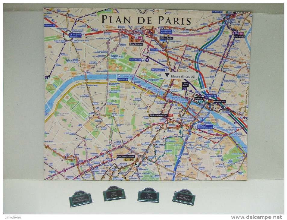 TABLEAU MAGNETIQUE Plan De Paris + MAGNETS Rues De Paris - Neuf - Tourism