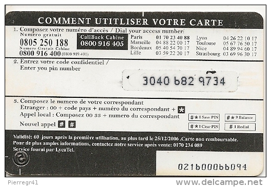 CARTE-PREPAYEE-LYCATEL-7.5€-MAGHREB TEL-MOSQUEE-25/12/2006- GRATTE-TBE- - Autres & Non Classés