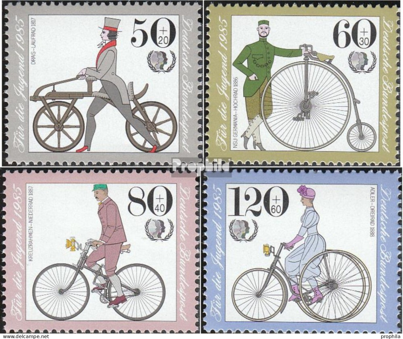 BRD (BR.Deutschland) 1242-1245 (kompl.Ausgabe) Postfrisch 1985 Jugend - Fahrräder - Ungebraucht