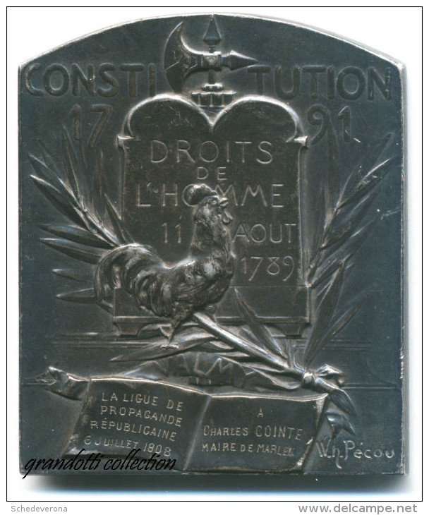 CONSTITUTION 1791 PLACCA ARGENTO CORBEIL 1914 ROUSSEAU LOUISE 1908 - Royaux / De Noblesse