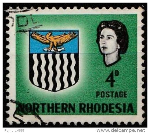 NORTHERN RHODESIA SG79/SACC79 4d USED WITH VARIETY UPWARD SHIFT OF BLUE OUT OF BOX - Northern Rhodesia (...-1963)