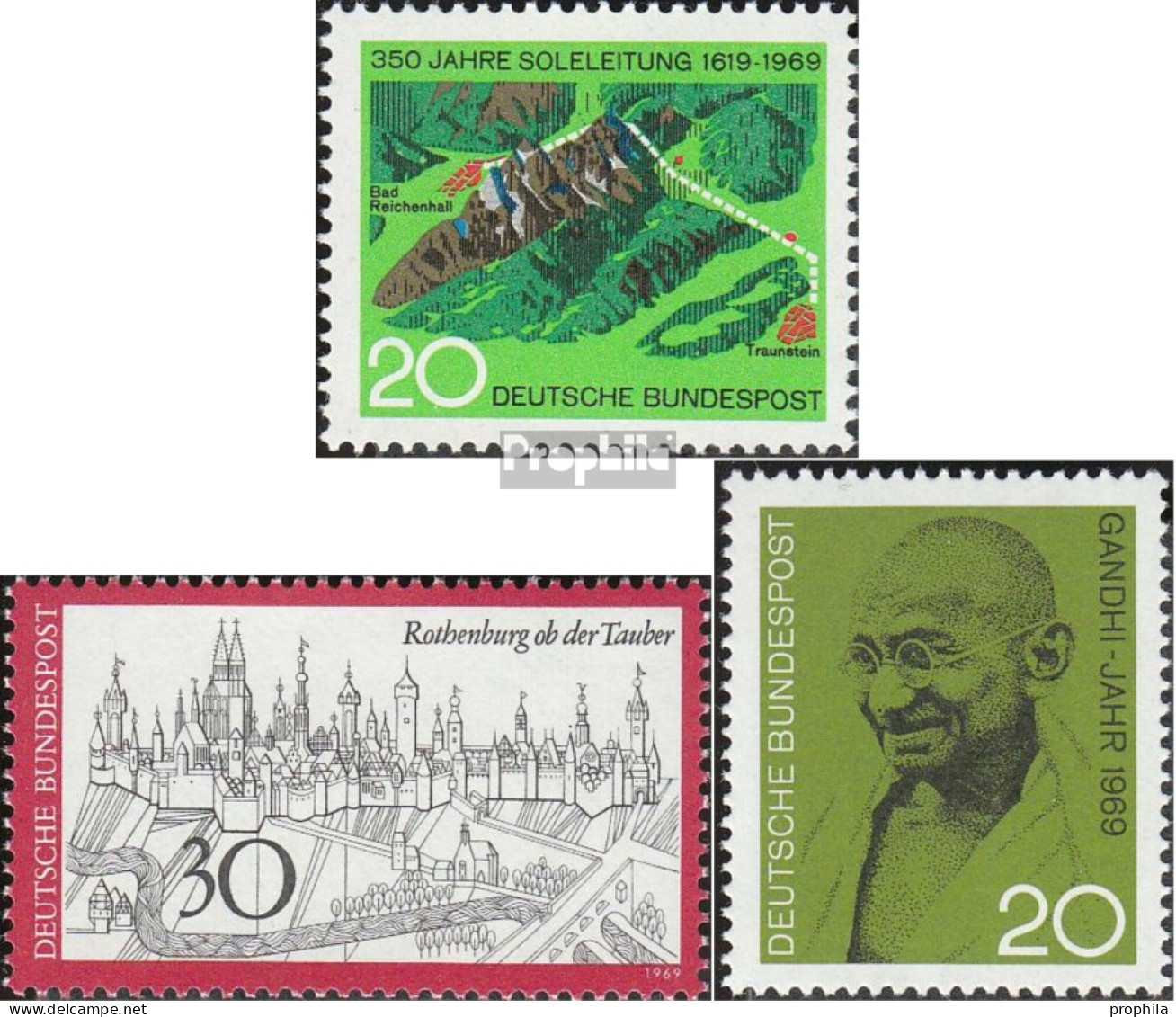 BRD (BR.Deutschland) 602,603,608 (kompl.Ausg.) Postfrisch 1969 Soleleitung, Rothenburg, Gandhi - Ungebraucht