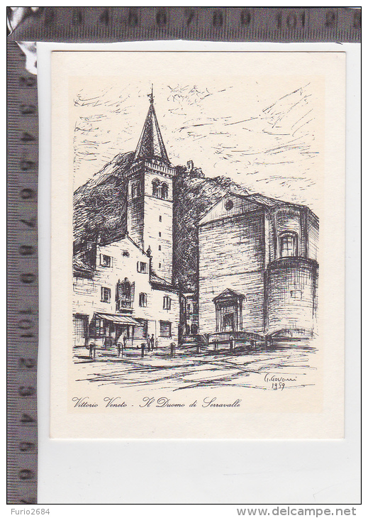 BA-04 BIGLIETTO AUGURALE DI BUON NATALE VITTORIO VENETO IL DUOMO DI SERRAVALLE ILLUSTRATORE GOVONI - Andere & Zonder Classificatie