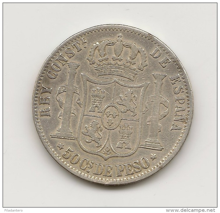 ALFONSO XII  50 CENTAVOS DE PESO  PLATA   1882   CECA MANILA     NL275 - Monedas Provinciales