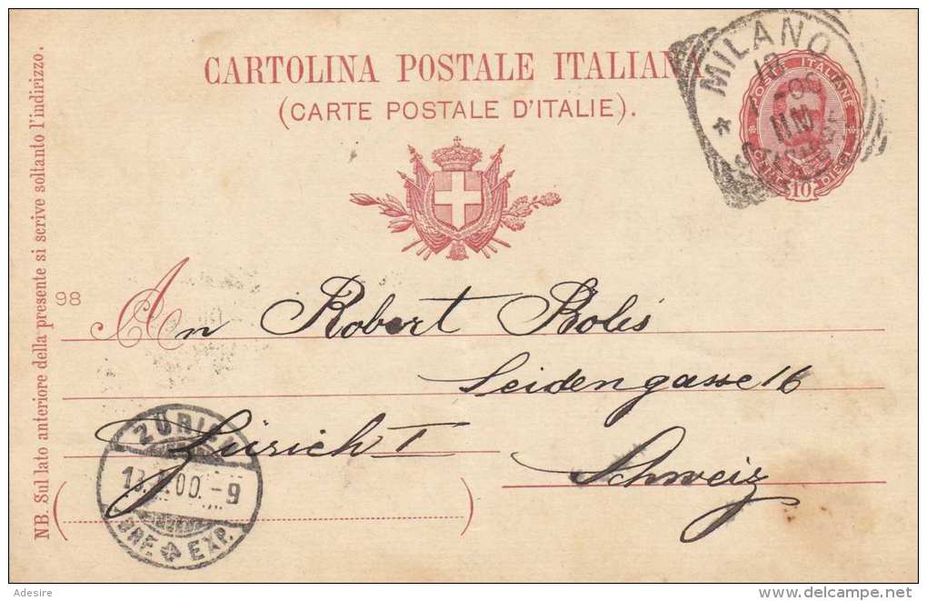 Italien 1900 - 10 C Ganzsache Auf Pk Milano > Zürich - Ganzsachen