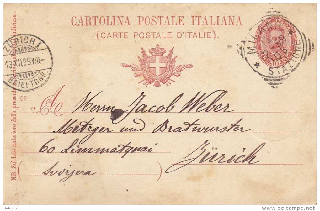 Italien 1899 - 10 C Ganzsache Auf Pk Milano > Zürich - Ganzsachen