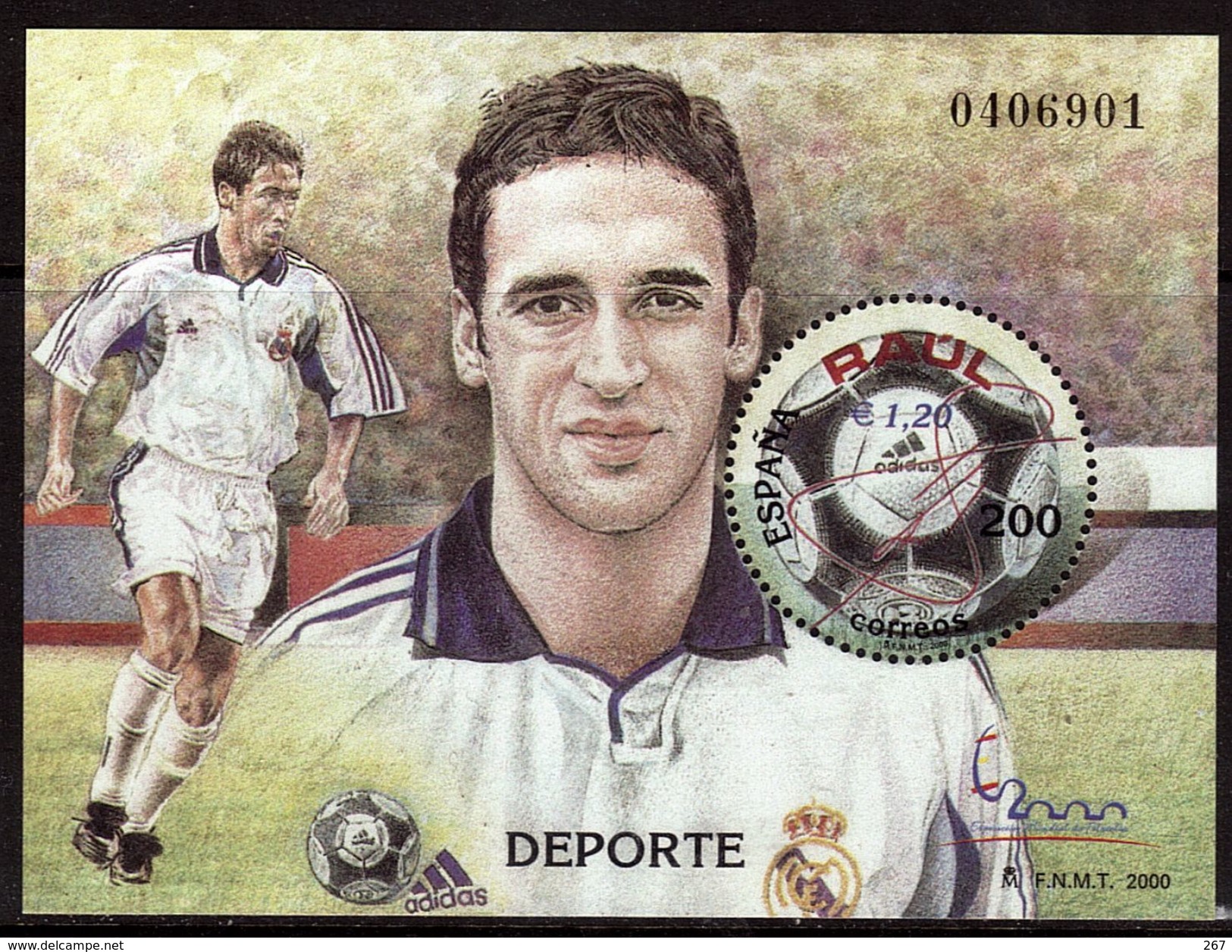 ESPAGNE  BF 90  * *     Raul  2000    Football  Soccer  Fussball - Unused Stamps