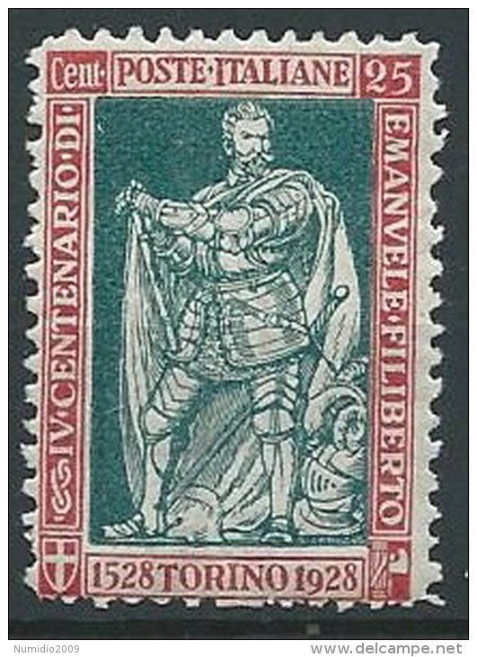 1928 REGNO FILIBERTO VITTORIA 25 CENT D. 11 MNH ** - T8 - Ungebraucht