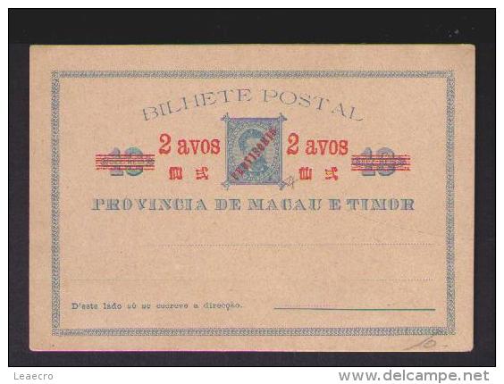 Portugal Postal Stationery Entier Postaux Macau Timor Macao 2 Avos Overprinted 10 Reis Gc1733 - Storia Postale