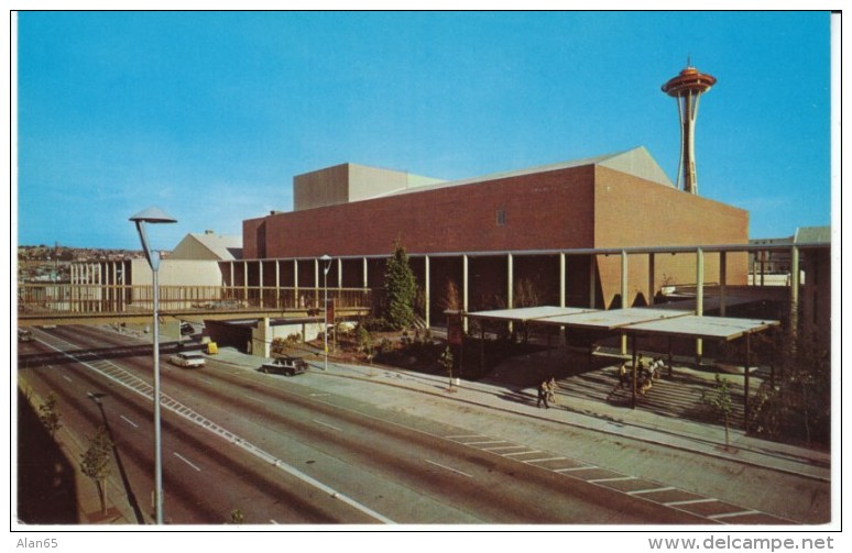 Seattle Washington, Opera House Seattle Center Grounds Mercer Street Scene, Auto, Space Needle, C1960s Vintage Postcard - Seattle