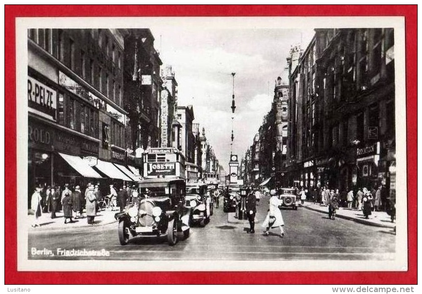 Berlin Friedrichstrabe Real Photo Postcard - Old Cars Bus ( 2 Scans ) Germany - Friedrichshain