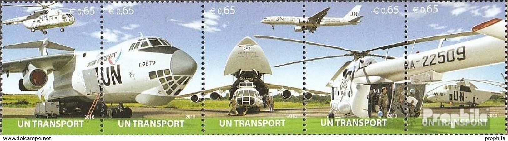 UNO - Wien 678-682 Fünferstreifen (kompl.Ausg.) Postfrisch 2010 Transportmittel - Unused Stamps