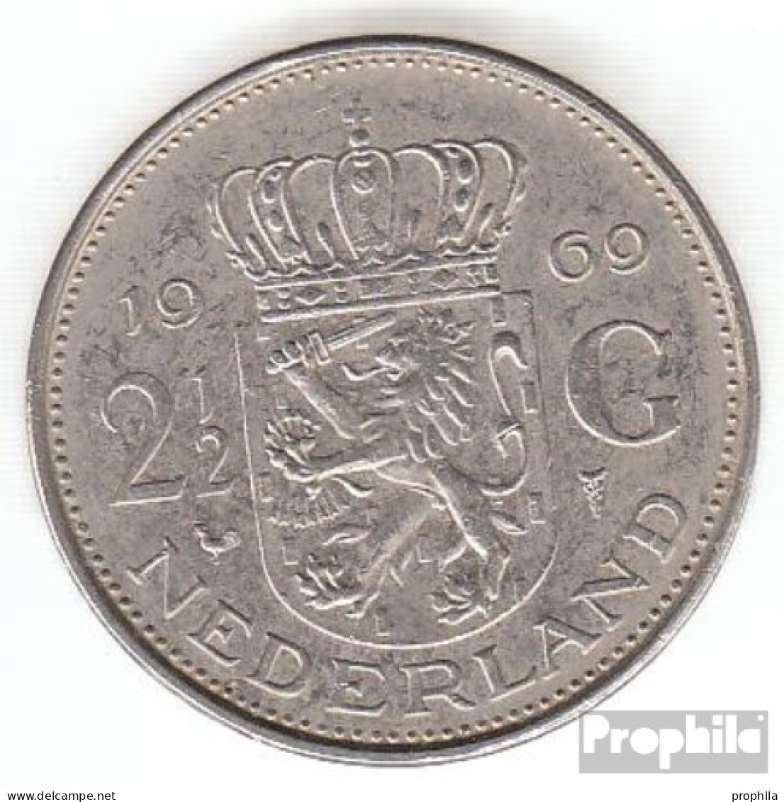 Niederlande KM-Nr. : 191 1969 Hahn Sehr Schön Nickel Sehr Schön 1969 2-1/2 Gulden Juliana - 2 1/2 Florín Holandés (Gulden)