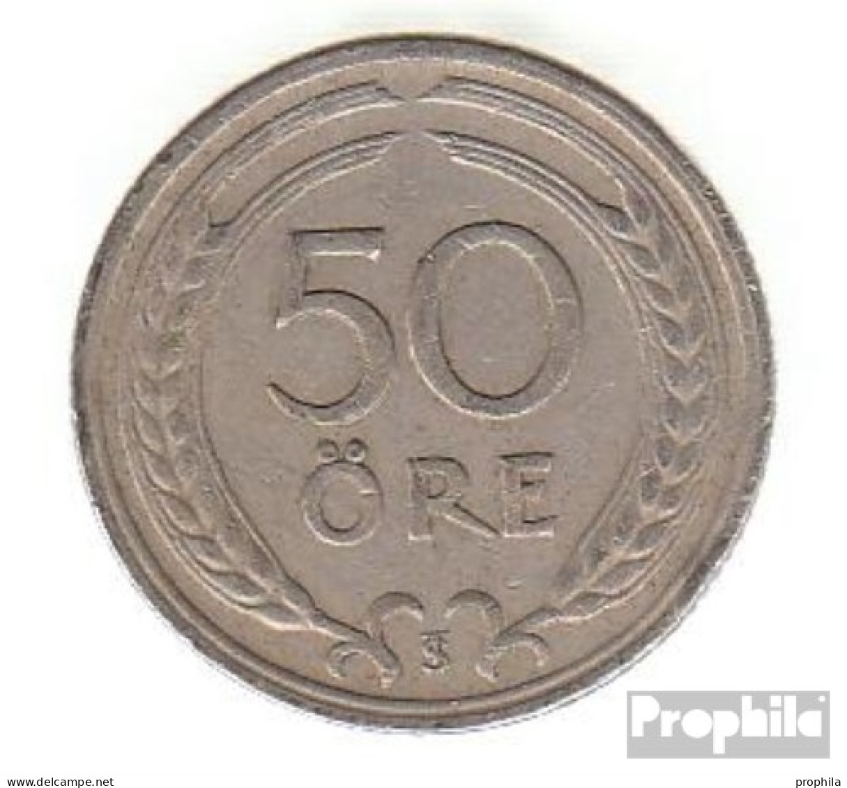 Schweden KM-Nr. : 796 1924 Sehr Schön Nickel-Bronze Sehr Schön 1924 50 Öre Gekröntes Monogramm - Schweden