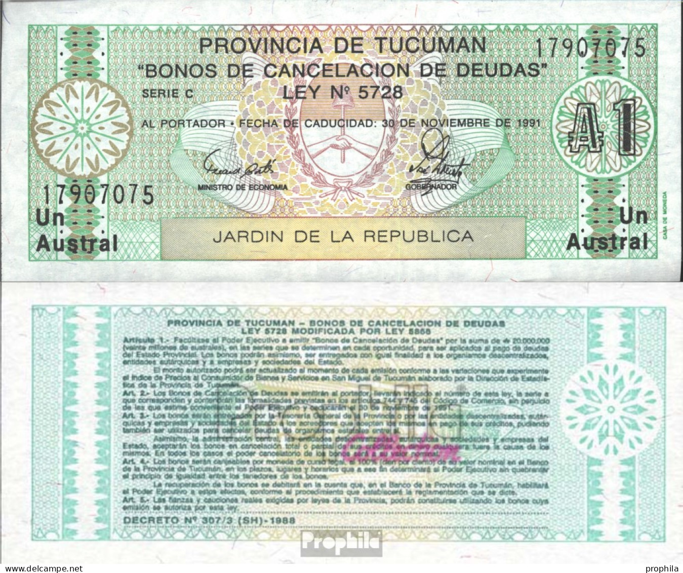 Argentinien Pick-Nr: S2711b Bankfrisch 1991 1 Austral - Argentinien