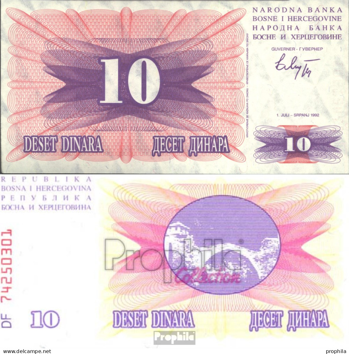 Bosnien-Herzegowina Pick-Nr: 10a Bankfrisch 1992 10 Dinara - Bosnia Y Herzegovina