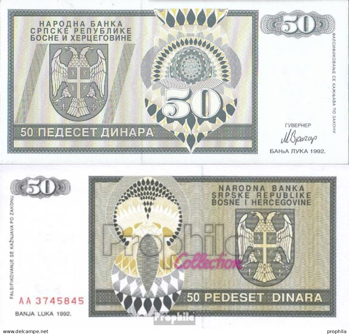 Bosnien-Herzegowina Pick-Nr: 134a Bankfrisch 1992 50 Dinara - Bosnien-Herzegowina