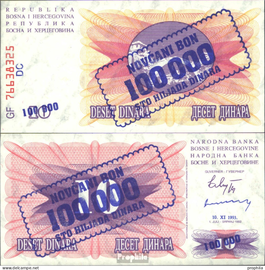 Bosnien-Herzegowina Pick-Nr: 34b Bankfrisch 1993 100.000 Dinara - Bosnien-Herzegowina