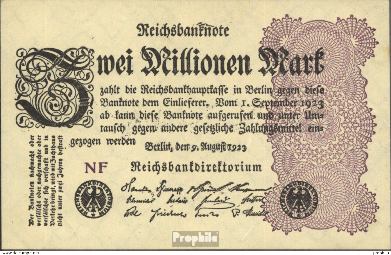 Deutsches Reich Pick-Nr: 103d Wz. Gitter Mit 8 Bankfrisch 1923 2 Millionen Mark - 2 Miljoen Mark