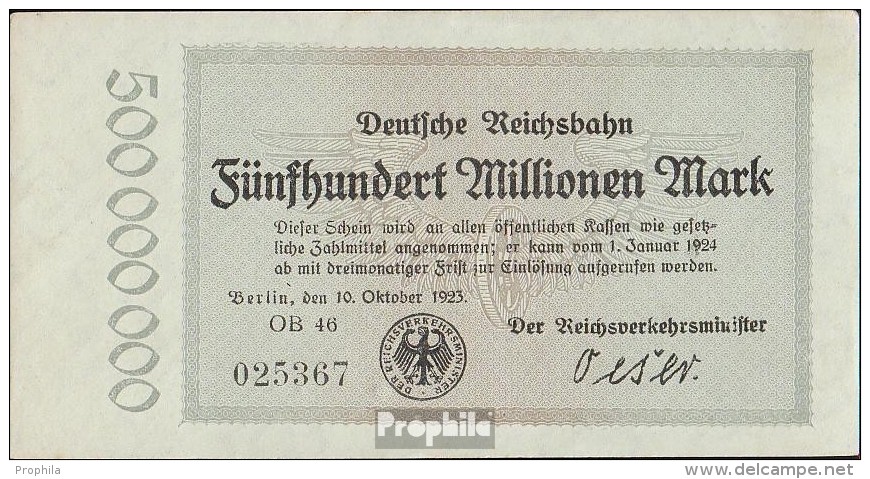 Berlin Pick-Nr: S1019 Inflationsgeld Der Deutschen Reichsbahn Berlin Gebraucht (III) 1923 500 Millionen Mark - 500 Miljoen Mark