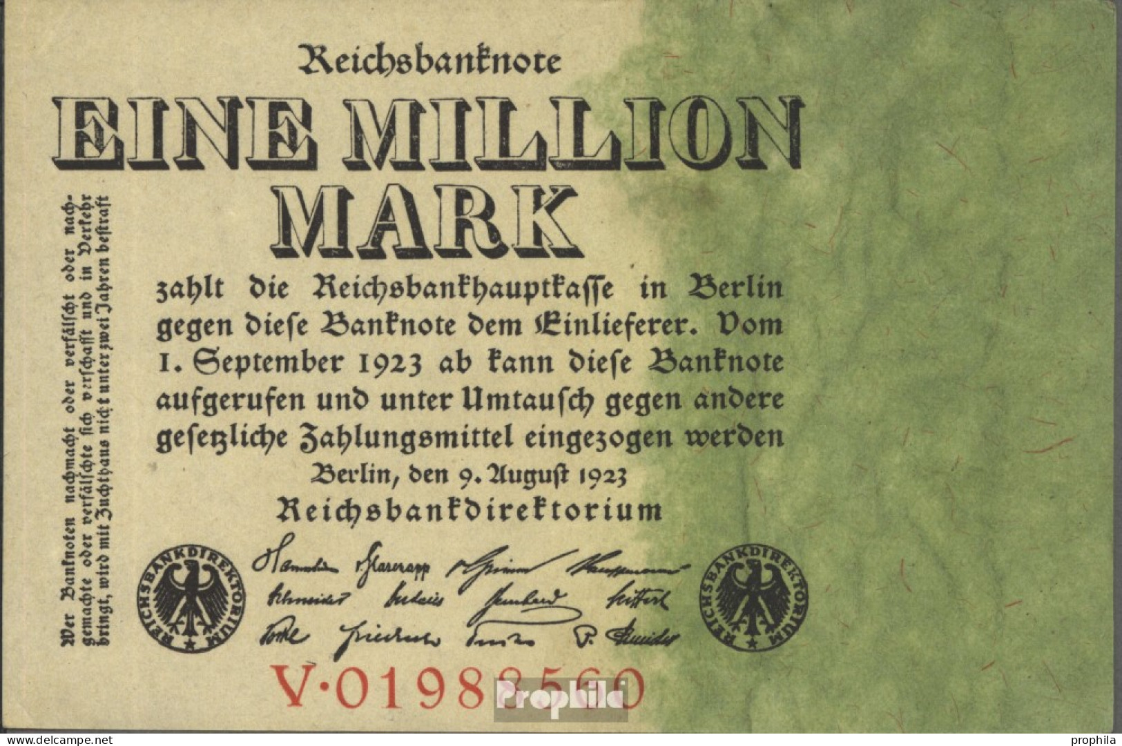 Deutsches Reich RosbgNr: 100 Bankfrisch 1923 1 Millionen Mark - 1 Mio. Mark